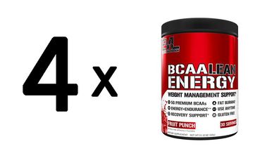 4 x EVL Nutrition BCAA Lean Energy (30 serv) Fruit Punch