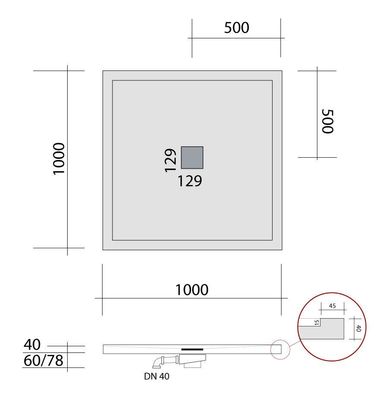 SCP100100 bodengleiche Dusche 100x100 mit Rand, Mineralguss