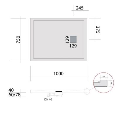 SRP10075 bodengleiche Dusche 100x75 mit Rand, Mineralguss