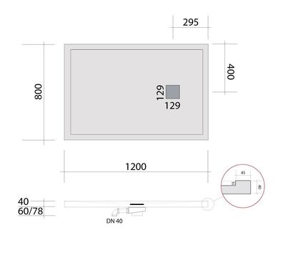 SRP12080 bodengleiche Dusche 120x80 mit Rand, Mineralguss