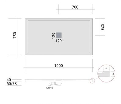 SRP14075 bodengleiche Dusche 140x75 mit Rand, Mineralguss