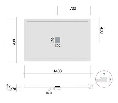 SRP14090 bodengleiche Dusche 140x90 mit Rand, Mineralguss