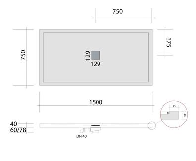 SRP15075 bodengleiche Dusche 150x75 mit Rand, Mineralguss