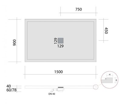 SRP15090 bodengleiche Dusche 150x90 mit Rand, Mineralguss