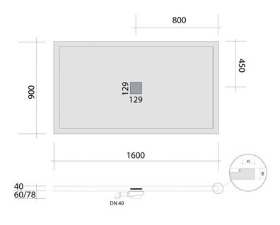 SRP16090 bodengleiche Dusche 160x90 mit Rand, Mineralguss