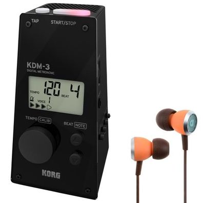 Korg Metronom KDM-3 Digital Schwarz mit In-Ear Kopfhörern