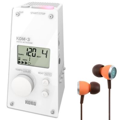 Korg Metronom KDM-3 Taktgeber Digital Weiss mit In-Ear Kopfhörern