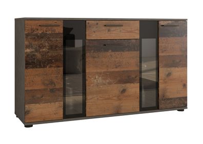 FURNIX Sideboard Silentes mit Schublade 3-türig Anrichte Glastüren B140 cm Old