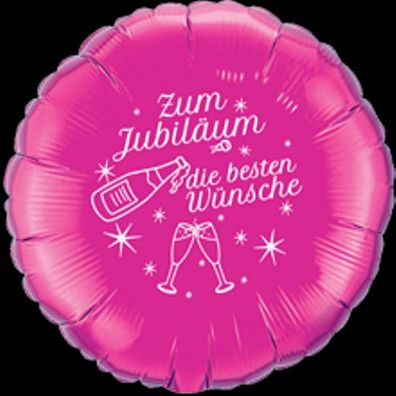 Folienballon Zum Jubiläum beste Wünsche rund pink 45 cm ungefüllt