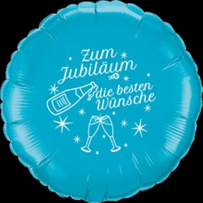 Folienballon Zum Jubiläum beste Wünsche rund blau 45 cm ungefüllt