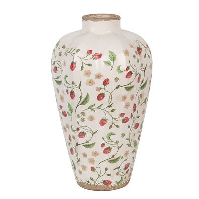 Clayre & Eef Vase Ø 24x40 cm Beige Rot Keramik Erdbeeren (Gr. Ø 24x40 cm)