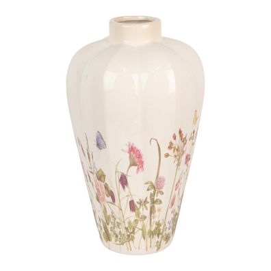 Clayre & Eef Vase Ø 24x40 cm Beige Rosa Keramik Blumen (Gr. Ø 24x40 cm)