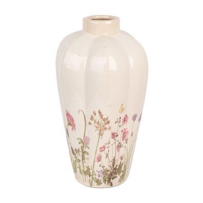 Clayre & Eef Vase Ø 21x34 cm Beige Rosa Keramik Blumen (Gr. Ø 21x34 cm)