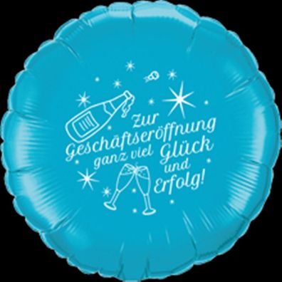 Folienballon Zur Geschäftseröffnung ganz viel Glück und Erfofg blau 45 cm ungefüllt