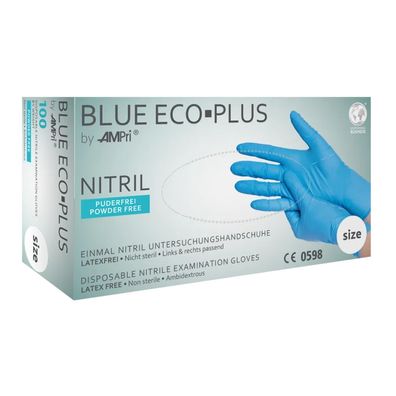 10x BLUE ECO-PLUS, Nitril-Untersuchungshandschuh, puderfrei, blau, Gr. XS | Box (100