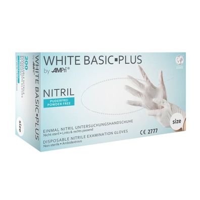 WHITE BASIC-PLUS, Nitril-Untersuchungshandschuh, puderfrei, weiß, Gr. XS | Box (200 S