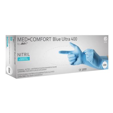 20x MED-COMFORT BLUE ULTRA 400, Nitril-Untersuchungshandschuh, puderfrei, blau, Gr. L