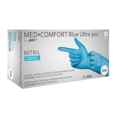 10x MED-COMFORT BLUE ULTRA 300, Nitril-Untersuchungshandschuh, puderfrei, blau, Gr. L