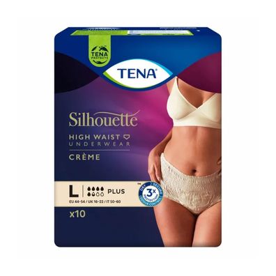 4x TENA Silhouette Plus Creme Inkontinenzpants Gr. L | Packung (10 Stück)