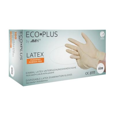 ECO-PLUS, Latex-Untersuchungshandschuh, puderfrei, weiß, Gr. L | Box (100 Stück)