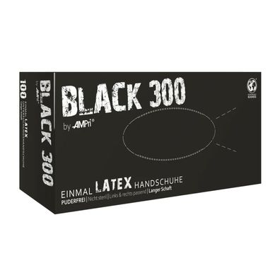 Black 300 Latex, Einmal Latex Handschuhe, puderfrei, schwarz, Gr. L | Box (100 Stück)