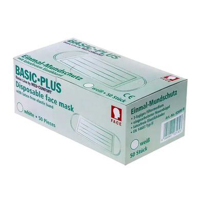 20x BASIC PLUS Mundschutz 3-lg. Typ II - weiss | Box (50 Stück)