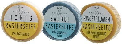 Haslinger RasierseifeVorteilsset 3 x 60g Salbei - Honig - Ringelblumen