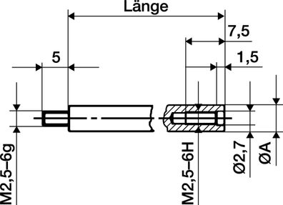 Verlängerungsstück L.100mm Messbolzen-D.4mm z. Messuhren KÄFER