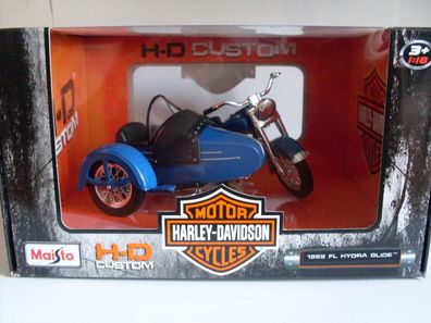 Harley Davidson Modell, 1952 Hydra Glide mit Beiwagen, Maisto Motorrad 1:18