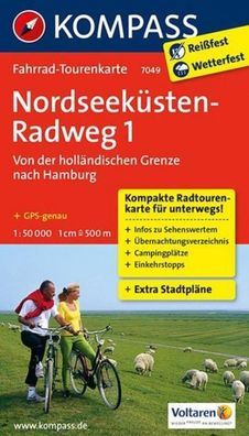 Kompass Fahrrad-Tourenkarte Nordseeküstenradweg 1, von der holländischen Gr