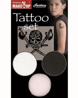 Fantasy-Make-up Tattoo Set Pirat - Tattoo Make up, Fixier Puder, Schwamm