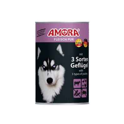 AMORA Dog Dose Fleisch Pur mit 3 Sorten Geflügel 6 x 400g (9,13€/kg)