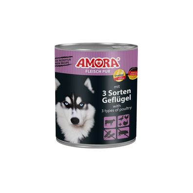 AMORA Dog Dose Fleisch Pur mit 3 Sorten Geflügel 6 x 800g (6,23€/kg)