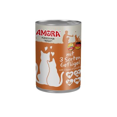 AMORA Cat Dose Fleisch Pur mit 3 Sorten Geflügel 6 x 400g (9,13€/kg)