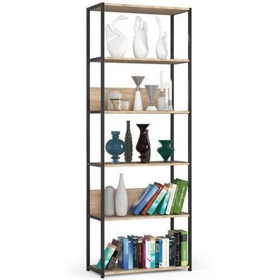 Bücherregal AKORD Metallregal Schwarz Breite 70 cm Sonoma-Eiche B70 x H192 x T32 cm