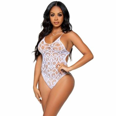 LEG AVENUE Seamless SCROLL LACE TEDDY - WHITE