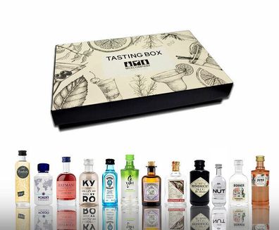 Gin 12er Tasting Box - 12x Gin Miniaturen Probierset Geschenk Set - Nordes Atla