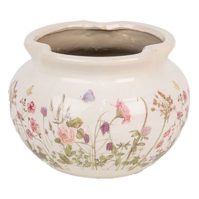 Clayre & Eef Blumentopf Ø 23x16 cm Beige Rosa Keramik Blumen (Gr. Ø 23x16 cm)