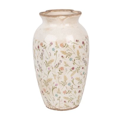 Clayre & Eef Vase Ø 21x37 cm Beige Rosa Keramik Blumen (Gr. Ø 21x37 cm)