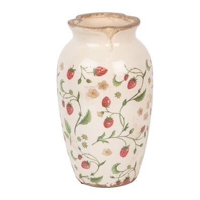 Clayre & Eef Vase Ø 16x27 cm Beige Rot Keramik Erdbeeren (Gr. Ø 16x27 cm)