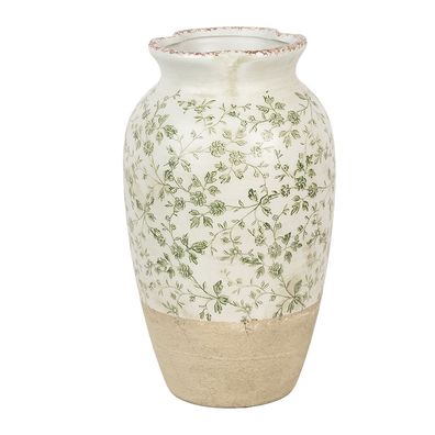 Clayre & Eef Vase Ø 21x37 cm Beige Grün Keramik Blumen (Gr. Ø 21x37 cm)