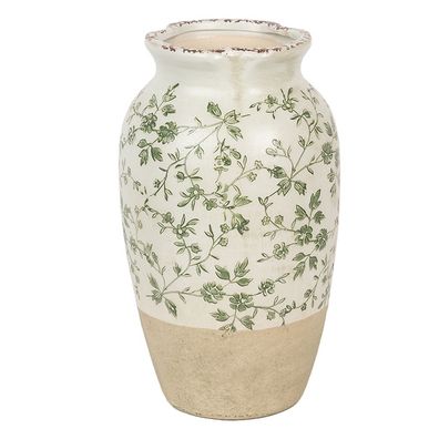 Clayre & Eef Vase Ø 16x27 cm Beige Grün Keramik Blumen (Gr. Ø 16x27 cm)