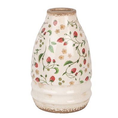 Clayre & Eef Vase Ø 21x32 cm Beige Rot Keramik Blumen (Gr. Ø 21x32 cm)