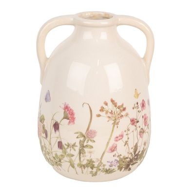 Clayre & Eef Vase Ø 16x22 cm Beige Rosa Keramik Blumen (Gr. Ø 16x22 cm)