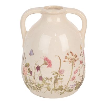 Clayre & Eef Vase Ø 14x18 cm Beige Rosa Keramik Blumen (Gr. Ø 14x18 cm)