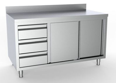 Combisteel Arbeitsschrank mit 2 Türen 3 Schubladen Aufkantung 1600x700x850mm