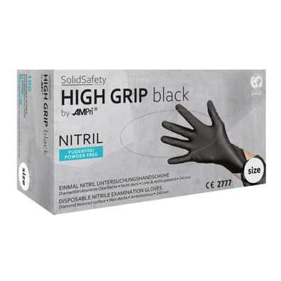 SolidSafety High Grip Black, Nitril-Chemikalienschutzhandschuh, puderfrei, schwarz, G