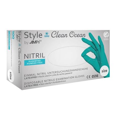 10x STYLE CLEAN OCEAN, Nitril-Untersuchungshandschuh, puderfrei, ocean green, Gr. S |