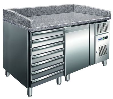 KBS Pizzakühltisch Granitarbeitsplatte mit 7 Schubladen und 1 Tür 1515x800x100mm