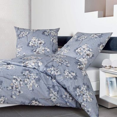 Janine Messina Mako-Satin Bettwäsche 155x220 Blumen Blüten blau 43074-02